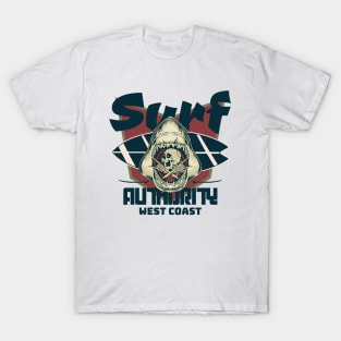 Surf Authority shark skull badge surfboard T-Shirt